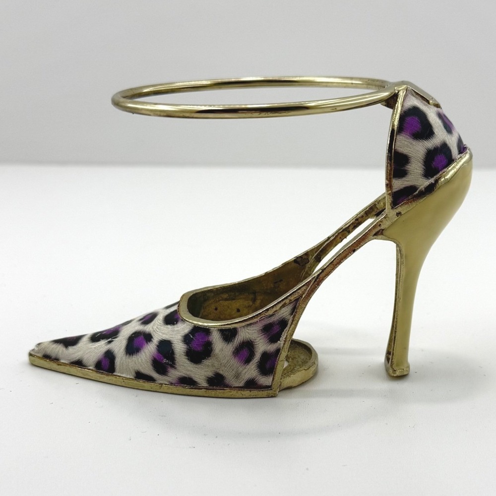 Y2K Gold Stiletto High Heel Candle Holder – Purple Leopard Print Glam Decor